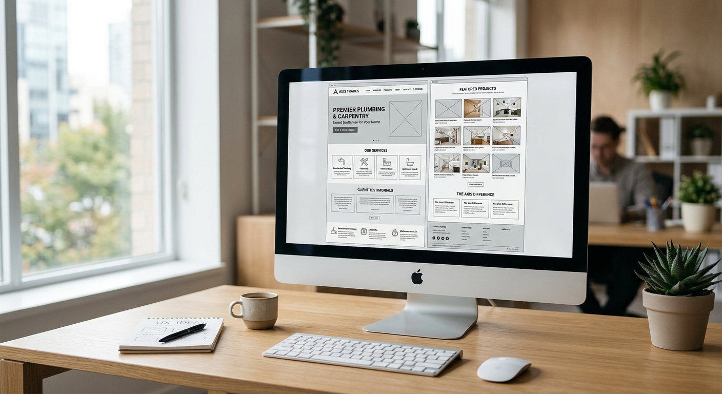 Digitale Webdesign-Planung für Handwerker am Computer