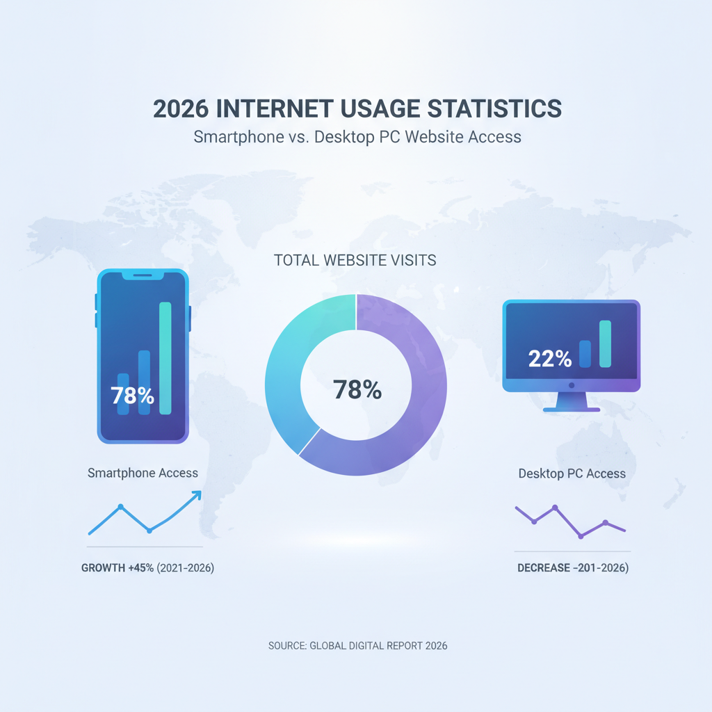 Statistik der Internetnutzung für Websites Vergleich Smartphone und PC 2026